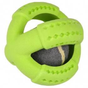 Играчка за куче Flamingo DINA TENNIS MINT 11 см -  тенис топка в силиконова сфера, дентална играчка с аромат на мента